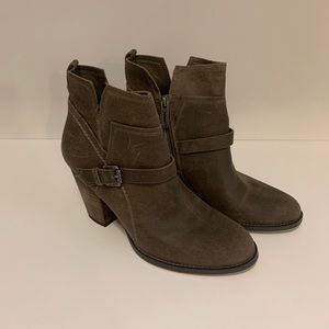 Suede Distress Olive Booties  Size 9